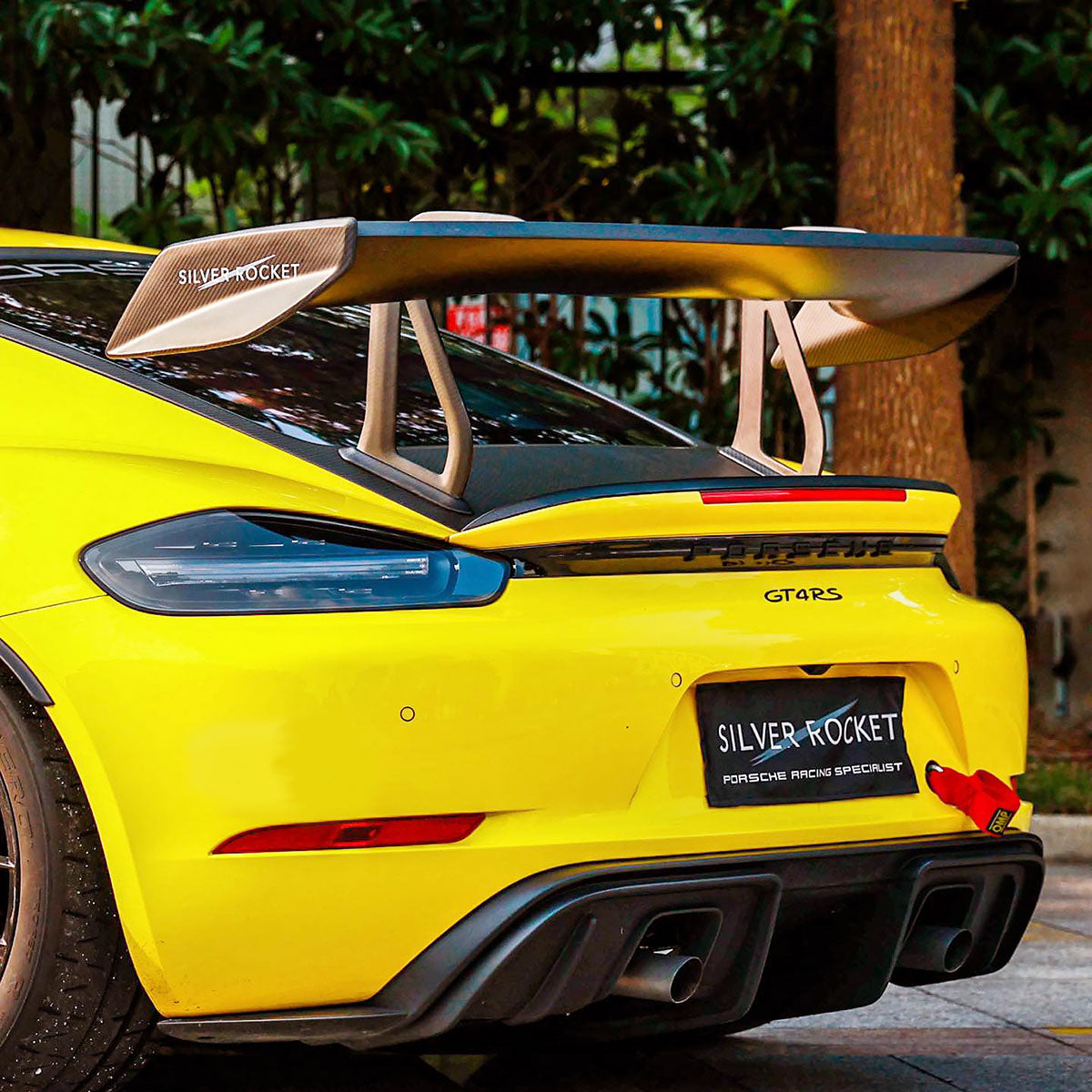 SilverRocket DRS-1 Flex Carbon Swan Neck Wing | Porsche 718 GT4/GT4 RS