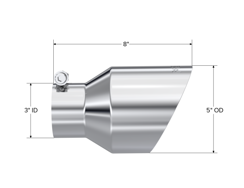 MBRP Universal T304 Stainless Steel Tip 3on ID / 5in OD Out / 8in Length Angle Cut Dual Wall