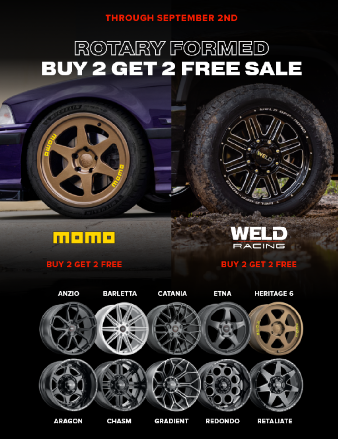Buy 2 Get 2 FREE on MOMO and WELD Racing
