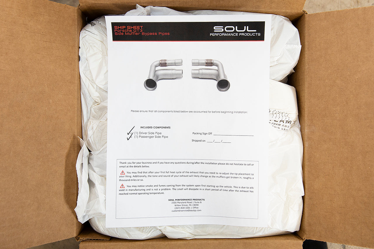 Soul Performance Porsche 991 GT3 / GT3 RS / 911R Valved Side Muffler Bypass Pipes