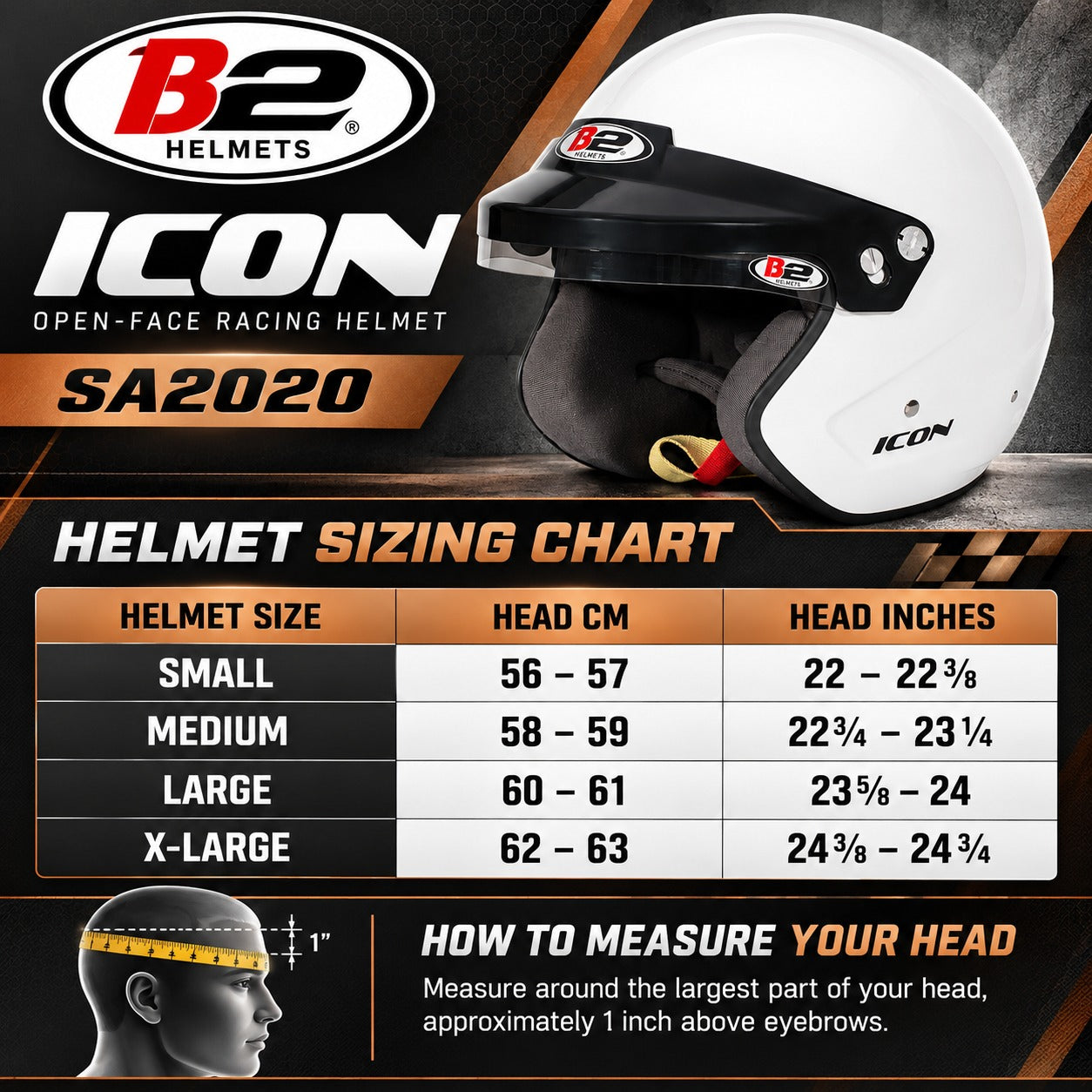 Icon B2 Open-Face Auto Racing Helmet | Snell SA2020