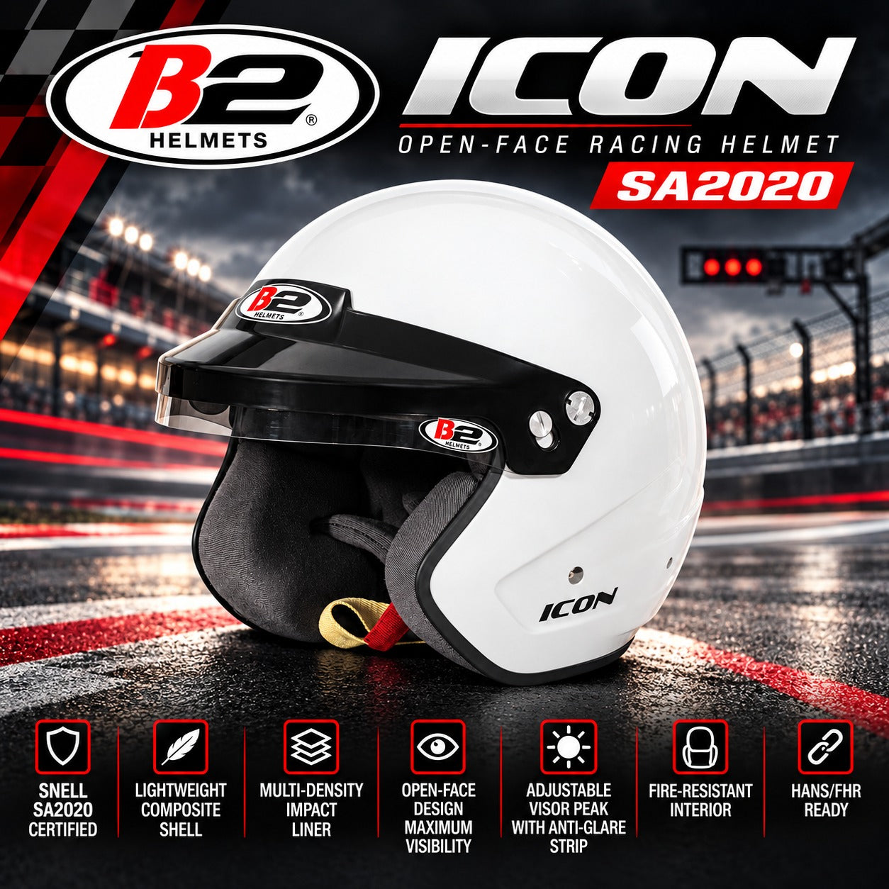 Icon B2 Open-Face Auto Racing Helmet | Snell SA2020