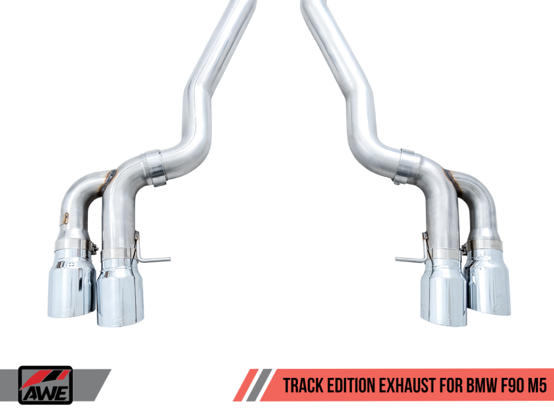 AWE Tuning 18-19 BMW M5 (F90) 4.4T AWD Axle-back Exhaust - Track Edition (Chrome Silver Tips) 3020-42069