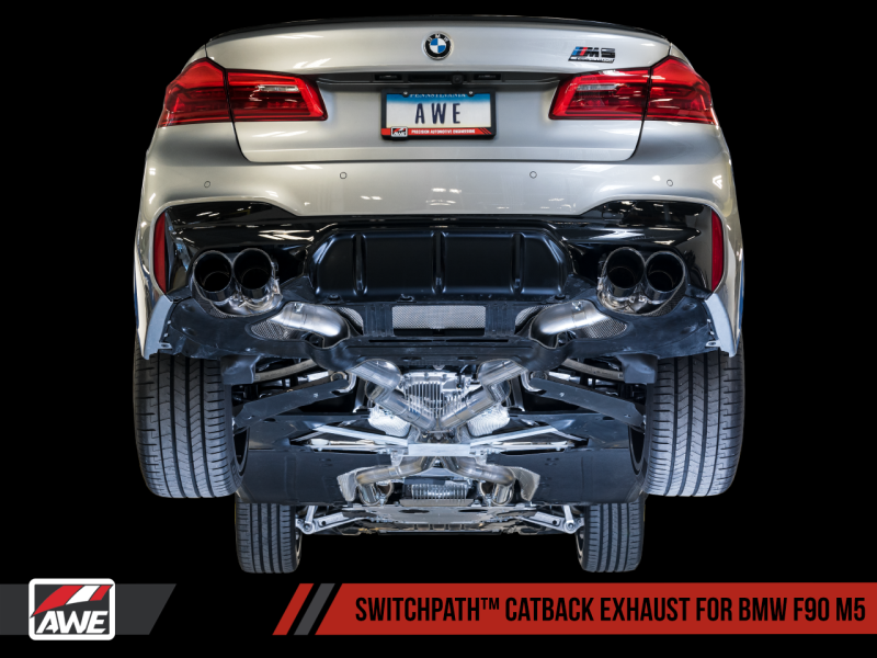 AWE Tuning 18-19 BMW M5 (F90) 4.4T AWD SwitchPath Cat-back Exhaust - Chrome Silver Tips 3025-42062