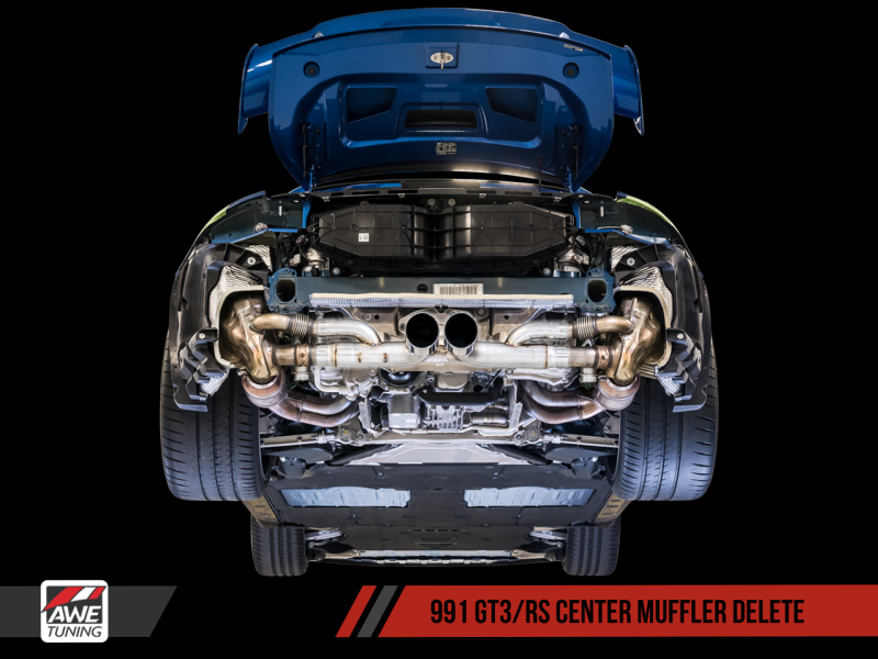 AWE Tuning Porsche 991 GT3 / RS Center Muffler Delete - Diamond Black Tips 3010-33044